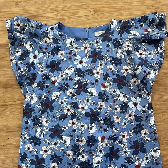 Loft Blue Floral Flutter Sleeve Dress Size Small - Picture 2 of 5